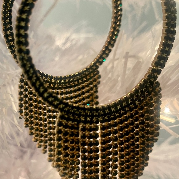 NEW, Natasha, Green Rhinestone, Sparkling Dangle Hoop Earrings - Picture 3 of 9